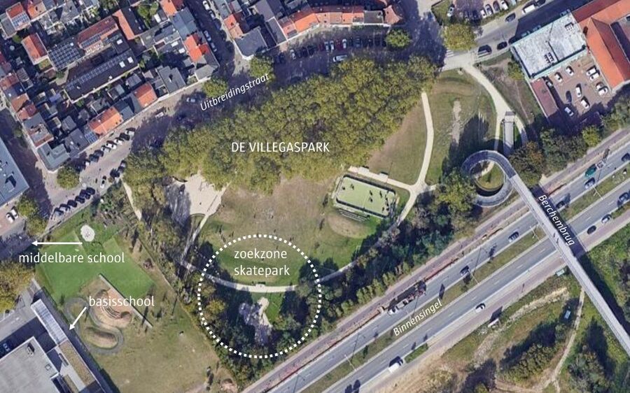 locatie van het skatepark in het De Villegaspark